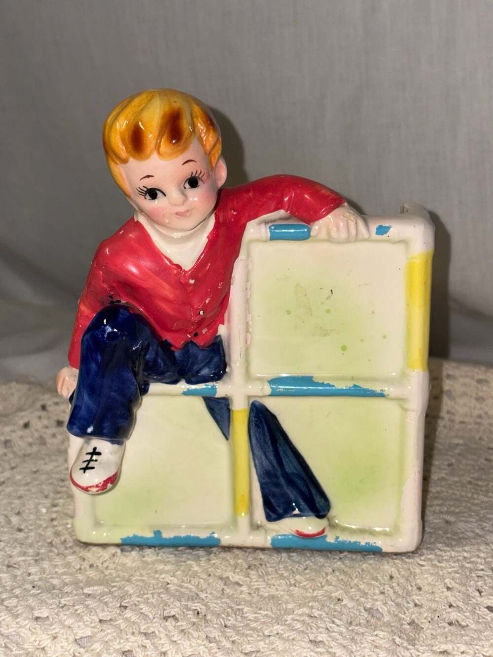 Vintage Inarco Boy Climbing on Jungle Gym Ceramic Planter E-4003